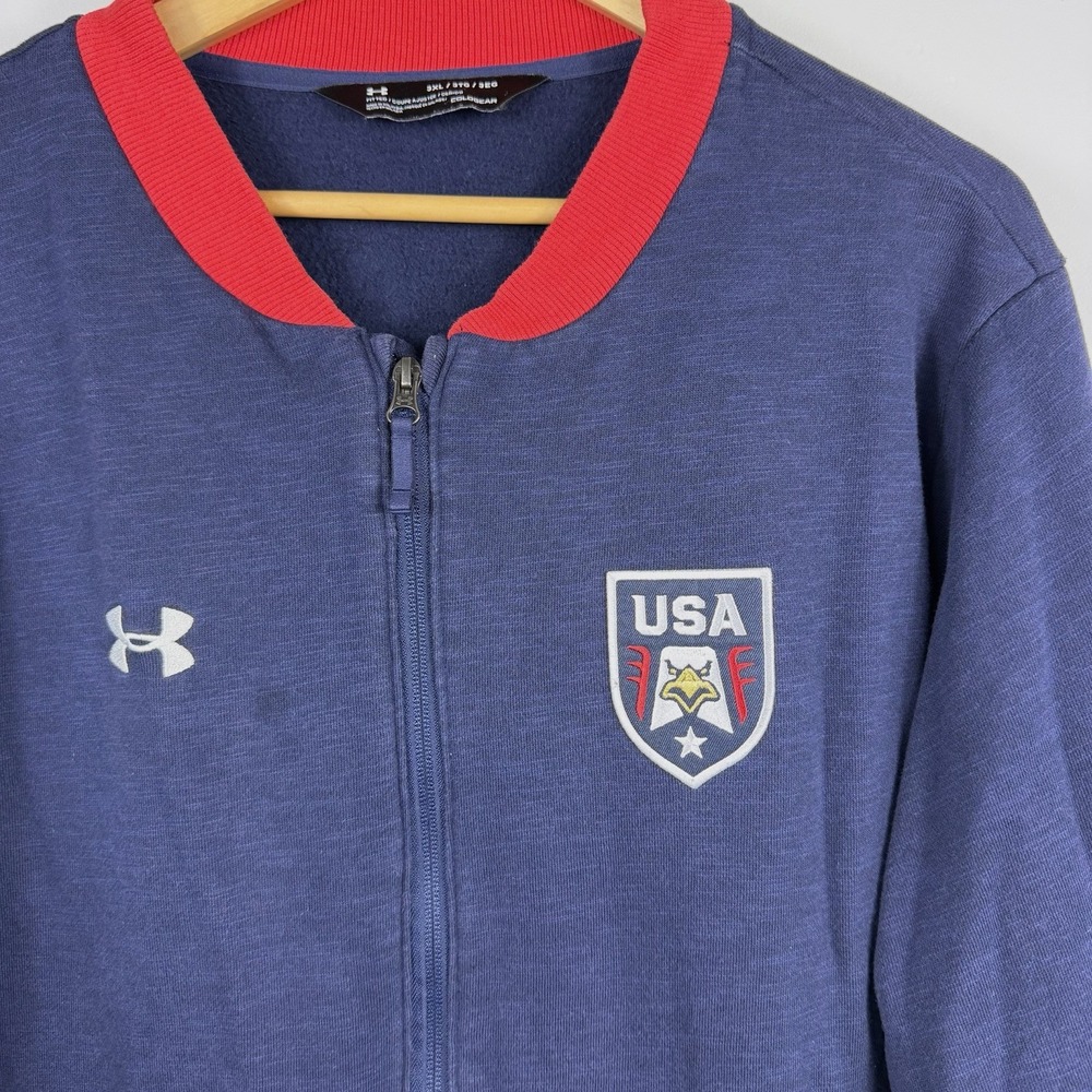 Under Armour USA ColdGear Full Zip Jacket M 3XL Navy Red Lacrosse Eagle Preppy